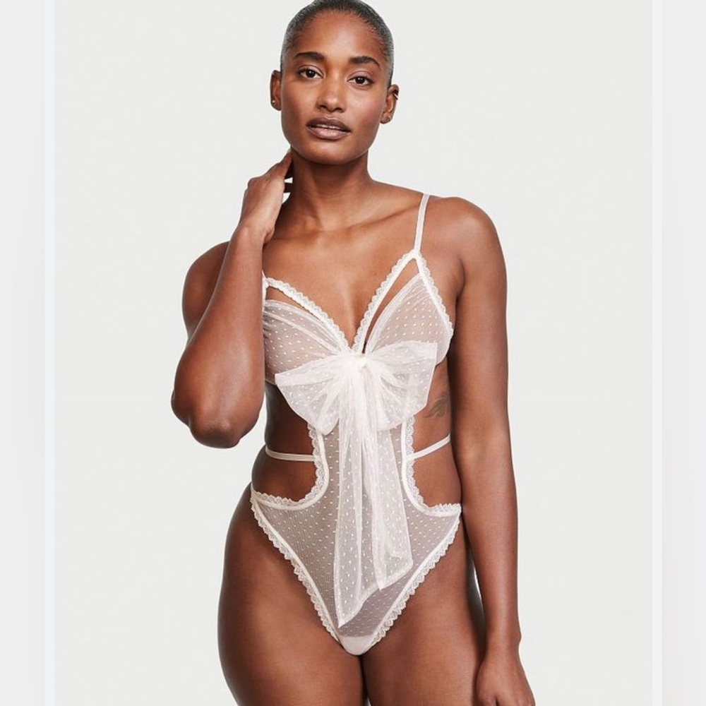 Victoria’s Secret Sheer Dotted Mesh Cutout Teddy